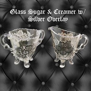 Glass Sugar & Creamer with Silver Overlay